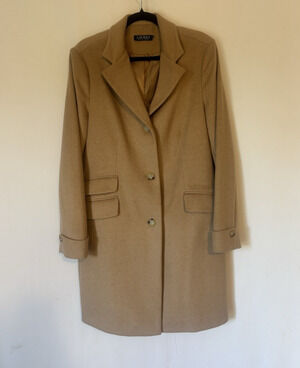 Ralph Lauren LRL Coat 14 Camel Wool Blend Buttons Classic Womens
